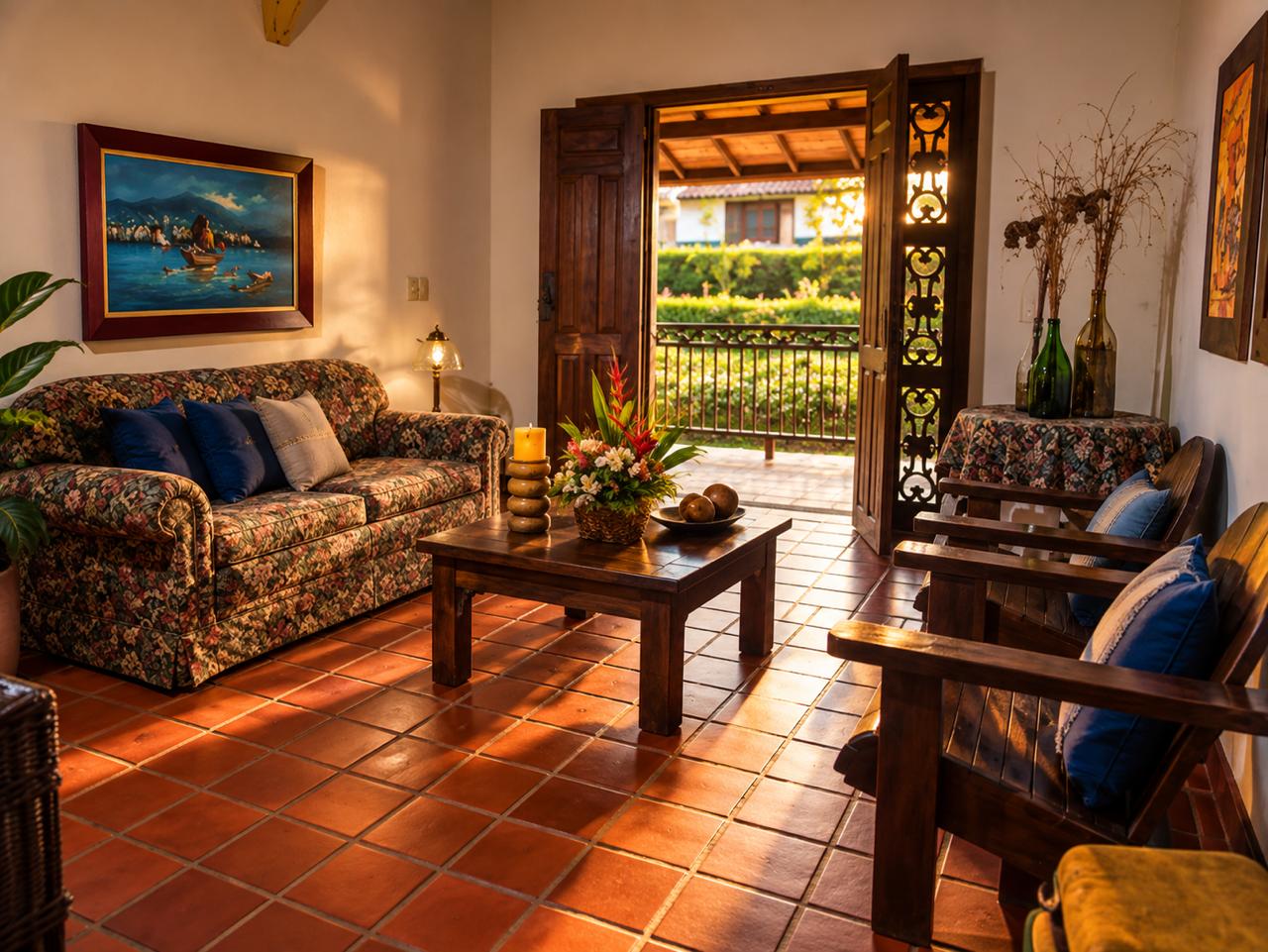 Second-floor living room at Casa Heliconia
